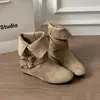 Botas Curtas Plataforma Estilo Western Retrô Femininas Chegada Nova Outono 2026 Dobráveis Couro Fosco Sensação Relaxada Botas Femininas de Cano Médio