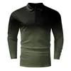 Nova Camisa Polo Casual Masculina de Outono 2023, Comércio Exterior, Estampa 3D, Cor Sólida, Zíper, Manga Longa