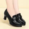 Zapatos Negros de Cuero al por Mayor del Fabricante para Mujer, Zapatos de Mujer para Primavera y Otoño, Tacones de Aguja, Plataforma Impermeable, Zapatos de Tacón Alto Versátiles y Elegantes