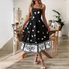 Moda Femenina Estilo Europeo y Americano 2026 Vestido Midi Estampado de Tirantes Sueltos Ropa de Verano para Mujer