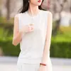 Chaleco sin mangas de ramio para mujer, jersey de cuello redondo, color liso, casual, tejido, camiseta interior, holgado, talla grande, jersey de verano