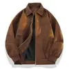 Nueva chaqueta de cuero de moda, marca de tendencia, cuello alto de motociclista, estilo americano, chaqueta de cuero versátil tipo aviador, tie-dye, salpicaduras de tinta, logo estampado vintage