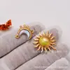 Colar, Brincos, Pulseira Acessórios Populares Transfronteiriços em Aço Inoxidável com Pingente de Sol e Lua que Pinga Óleo Design Retrô Francês