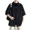 Camisa de Manga Corta de Seda de Hielo para Hombre, Estilo Delgado de Verano, Color Sólido, Marca Casual de Moda, Elegante Camisa de Cinco Puntos, Chaqueta de Verano