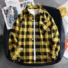 Camisa xadrez masculina, estilo primavera e outono, tamanho grande, nova camisa de manga comprida da moda estilo americano, blusa masculina, jaqueta de algodão