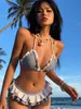 Lindo Conjunto de Bikini a Cuadros con Estampado de Niña y Amarre, Traje de Baño de Dos Piezas con Volantes para Mujer, Verano, Puro Deseo