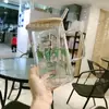 Vaso de Vidrio para Beber de Gran Capacidad con Popote de Verano 1000ml para Mujeres Lindo para Oficina con Tapa