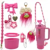 Set de Accesorios para Botella de Agua Stanley con Cadena de Flores, Tapa con Popote, Cadena con Colgante de Bola de Felpa Transfronterizo en Stock Venta al por Mayor