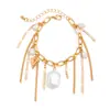 Pulsera de Colgante de Corazón de Perla de Imitación Barroca Transfronteriza Europea y Americana, Joyería de Mano con Cadena Metálica y Borla Estilo Ins Dulce y Fresca para Mujeres