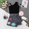 Conjunto de Dos Piezas para Niñas de Verano, Chaleco Delgado de un Solo Hombro Estilo Coreano + Falda de Línea A Delgada Estampada, Stock Listo Transfronterizo