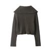 Suéter Spliced Espesso com Gola Outono e Inverno para Mulheres Petite Versátil Solto de Manga Longa Estilo Preguiçoso Top