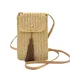 Bolso tejido de paja para mujer 2026 nuevo estilo bolso cubo para teléfono móvil vacaciones en la playa bolso cruzado pequeño tejido estilo ins moderno