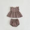 Traje de Verano para Bebé Niña a Cuadros Top sin Mangas + Pantalones Cortos de Trasero Grande Recién Nacido Conjunto de Dos Piezas