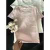 Camiseta Feminina de Verão Estilo Coreano Doce Bordada com Cachorro Dachshund, Gola U, Manga Curta, Slim Fit com Design de Laço 3D, Tendência