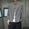 Nueva camisa de otoño para hombre estilo chino con cuello mao, top holgado de color liso con botones, camisa casual de manga larga estilo tradicional talla grande