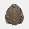 Camisa Retrô Listrada Vertical Estilo Japonês Primavera e Outono 2025 Solta Versátil Casual Estilo Universitário Manga Longa para Meninos e Meninas