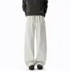 Pantalones de patchwork estilo americano con pierna curva y efecto de caída, pantalones deportivos holgados de pierna ancha modernos para hombre, pantalones largos casuales de pierna recta
