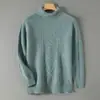 Suéter de punto jacquard 100% lana de cuello alto para hombre para otoño e invierno, engrosado, cálido, corte holgado, jersey de punto, capa base de manga larga
