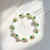 Collar con Cadena para Clavícula y Pulsera de Alta Calidad con Diseño de Jade Imitación Verde Imperial y Concha Natural