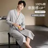 Robe masculina de algodão puro com mangas compridas 7XL, tamanho extra-grande, roupão longo, pijama, 100% algodão, leve, para primavera e outono