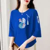 Comercio exterior transfronterizo ropa de maternidad, blusa casual versátil estampada de manga tres cuartos y cuello redondo para mediana edad y personas mayores, camiseta de moda