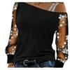 2024wish Amazon AliExpress Nueva Camiseta de Manga Larga con Hombro de Malla y Cuello Oblicuo Camisa Básica de Moda con Cuello