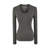 Top de punto simple y favorecedor con cuello en U y manga larga para mujer, camiseta básica ajustada para primavera/otoño 2026