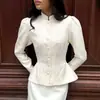 Nueva chaqueta jacquard de estilo chino con cuello mao para mujer, otoño e invierno 2026, de alta gama, entallada en la cintura, de línea A, manga abullonada, prenda superior para mujer transfronteriza