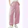 Pantalones de pierna ancha cropped ajustados de cintura alta, estilo casual suelto de nuevo estilo para verano, transfronterizos europeos y americanos, en color liso con botones