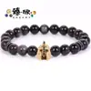 Superventas Amazon Europeo y Americano Transfronterizo Ágata Negra Casco Espaciador Metálico Joyería de Gama Alta de Moda Pulsera Al por Mayor
