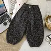 Pantalones de chándal a rayas para niños, unisex, estilo coreano, pantalones tipo linterna de corte holgado, rayas blancas y negras, cintura elástica, pantalones largos