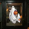 Adhesivos de Halloween Transfronterizos Fantasma Blanco y Negro Portavelas Static Cling para Lápidas de Cementerio, Patrones de Linternas de Calabaza, Decoraciones para Fiestas de Tiendas