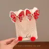 Grampo de Cabelo de Princesa Infantil Corrente de Testa para Menina Laço Vermelho Grampo de Cabelo com Pérola Acessório de Cabeça de Ano Novo para Meninas