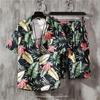 Traje de camisa hawaiana con flores de playa para hombre, elegante conjunto de rufián, elegante y moderno, pantalones cortos de manga corta, traje de hip-hop de dos piezas
