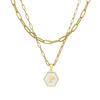 Amazon Clip de Papel Hexagonal Concha Collar de Letras Oro de 18K Transfronterizo Elegante Colgante de Doble Capa Cadena de Joyería para Mujeres