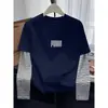 Camiseta de manga larga de algodón puro para mujer, diseño patchwork a rayas de dos piezas falsas, moderna y elegante, top gris versátil, capa base para otoño