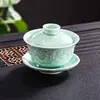 Juego de Té de Celadón Longquan Juego de Peonías Gaiwan Simple para Preparar Té Taza de Té Cerámica Hogareño Juego de Té Kung Fu Chaoshan Venta al por Mayor