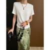 Figura de Papel Sinan Casual y Más Fácil para Combinar Cuello Redondo Cintura Plisada Adelgazante Hombro Derecho Manga Corta Camiseta Sn5535
