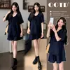 En stock, conjunto de verano para maternidad 2026 nuevo estilo coreano holgado talla grande conjunto de maternidad de mezclilla Tencel