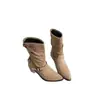Novas botas plataforma da moda para mulheres, coleção outono/inverno 2026, altura até a panturrilha, salto grosso, bico fino, estilo cowboy western, botas estilosas