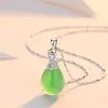 Colar Prata Pingente Esmeralda Cisne Branco Elegante Pingente Jaspe Esmeralda Presente Dia das Mães Colar