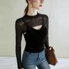 Blusa corta fina de malla para mujer, nueva ropa de verano ajustada y sexy para protegerse del sol.