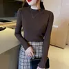 Suéter de Manga Larga de Cuello Alto para Mujer Otoño Invierno Nuevo Versátil Ajustado Manga Larga Ropa Interior Tejido Top de Moda Talla Única