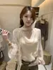 Blusa de Renda Perolada Transparente Patchwork Estilo Francês Falsa Peça Dupla Gola Ampla 28850 com Fita