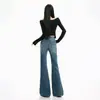 Jeans de mujer transfronterizos, ligeramente acampanados, lavados y desgastados, estilo americano, blanco desgastado, bordados, pantalones largos azules, azul, con patrón Yichun