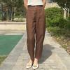 Calça Feminina de Linho Cropped Hallen Nova Verão 2024 Simples Versátil Cobre o Quadril Cintura Alta Emagrecimento Solta Casual