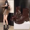 Botines Chelsea de Tacón Alto con Suela Gruesa para Mujer Nuevos Botines Cortos de Terciopelo Cálidos para Otoño e Invierno 2025 Resistentes al Desgaste Antideslizantes Versátiles Botas para Mujer