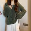 Suéter de veludo de vison impermeável e macio estilo suave, outono e inverno, feminino, grosso, solto, estilo preguiçoso, com decote em V, suéter