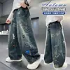 Pantalones de Otoño para Niños 2026 Estilo Nuevo, Para Niños Grandes Otoño Fresco Niño Holgado Primavera-Otoño Graffiti Jeans para Niños