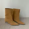 Botas Nuevas de Otoño 2026 para Mujer, Puntiagudas, de Caña Media, Botas de Gamuza de Caña Ancha, Botas Versátiles de Vaquero Occidental, Botines para Mujer